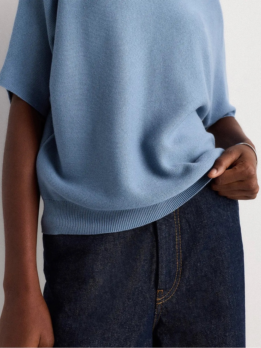 NWT Quince Cotton Cashmere Dolman Sweater Blue Relaxed Fit L Coastal Capsule - Picture 4 of 10